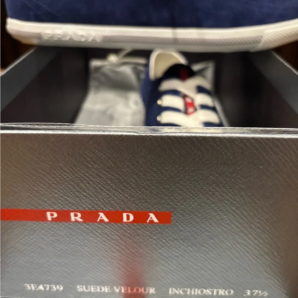 Prada Navy and White Women's Sneakers - Picture 4 of 4
